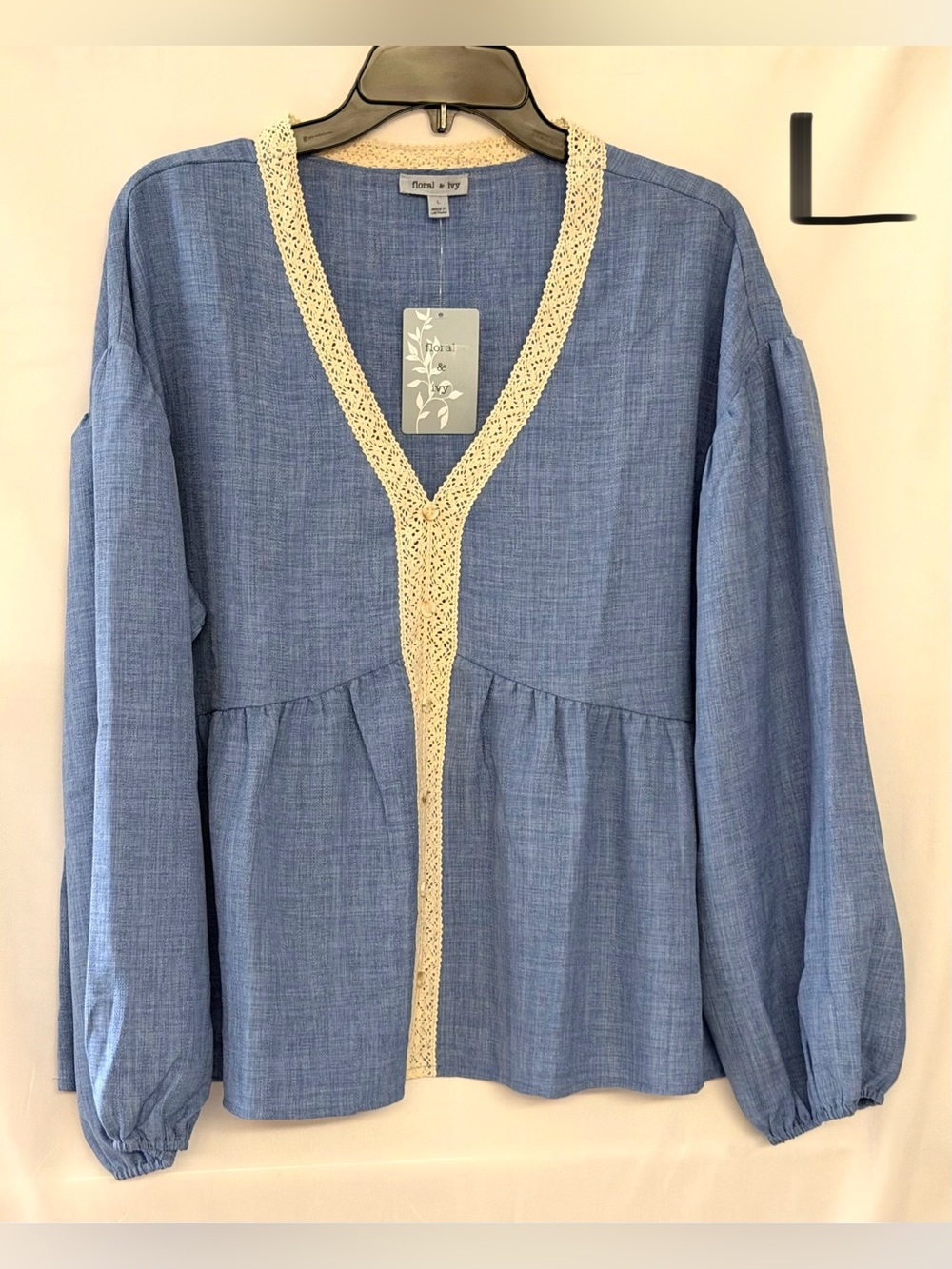 Floral & Me Light Blue Crochet-Trim V-Neck Tunic